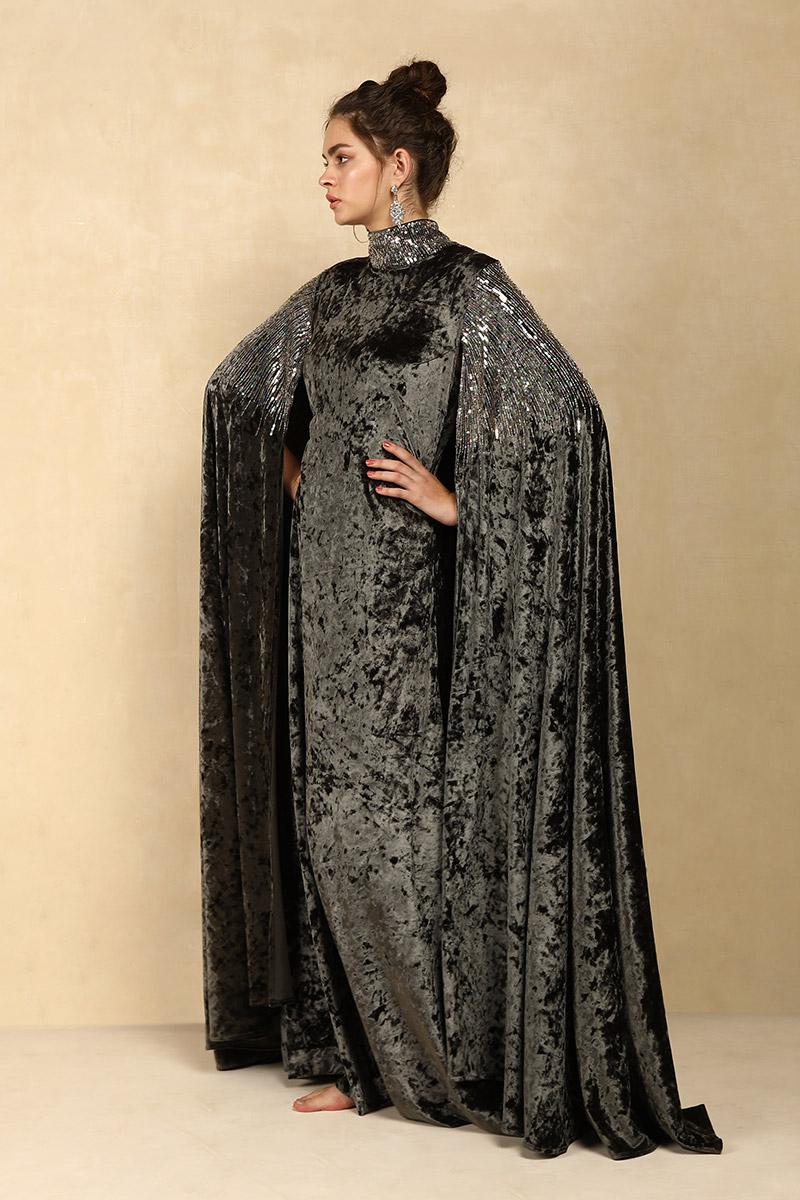 EMBROIDERED CAPE ATTACHED MAXI GOWN daniasiddiqui.com EMBROIDERED CAPE ATTACHED MAXI GOWN daniasiddiqui.com