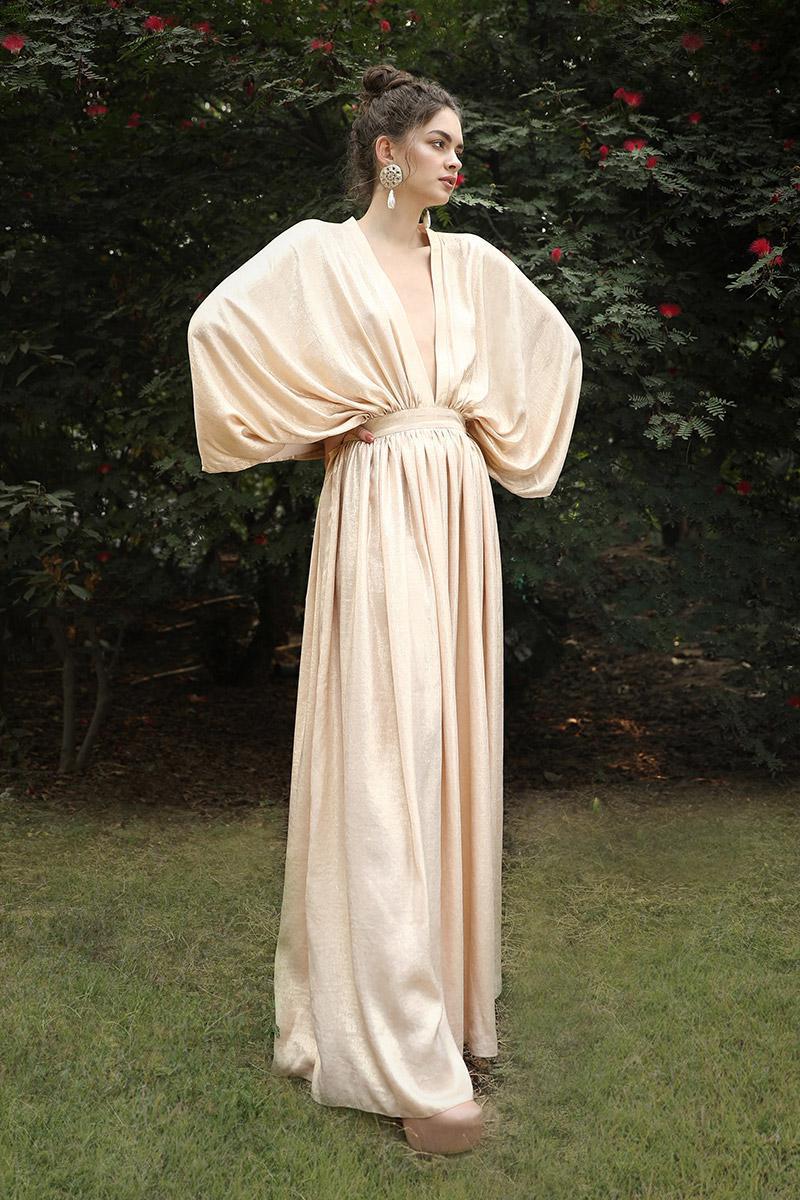 METALLIC DRAPE SLEEVES KAFTAN DRESS METALLIC DRAPE SLEEVES KAFTAN DRESS