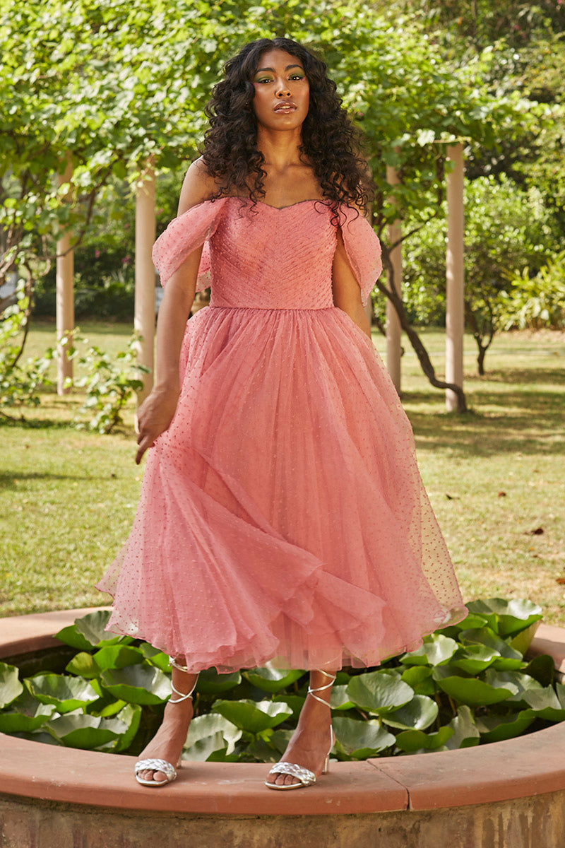 Polka Off Shoulder Organza Dress Polka Off Shoulder Organza Dress