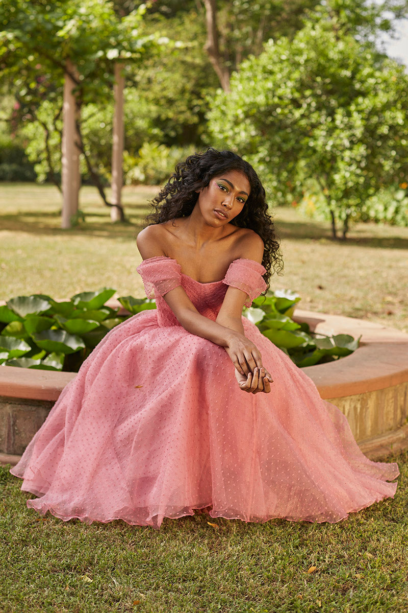 Polka Off Shoulder Organza Dress daniasiddiqui.com Polka Off Shoulder Organza Dress daniasiddiqui.com