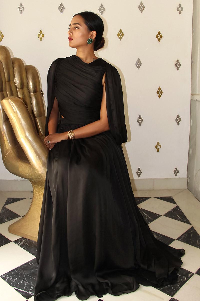 short black cape dress Mac Duggal Women's High Neck Ruffle Hem Cape Mini Dress - Gold - Size 2