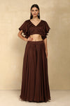 CHIFFON RUCHED BLOUSE WITH FLARED SLEEVES PAIRED WITH CHIFFON FLARED SKIRT