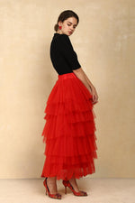 RED TULLE TIERED SKIRT