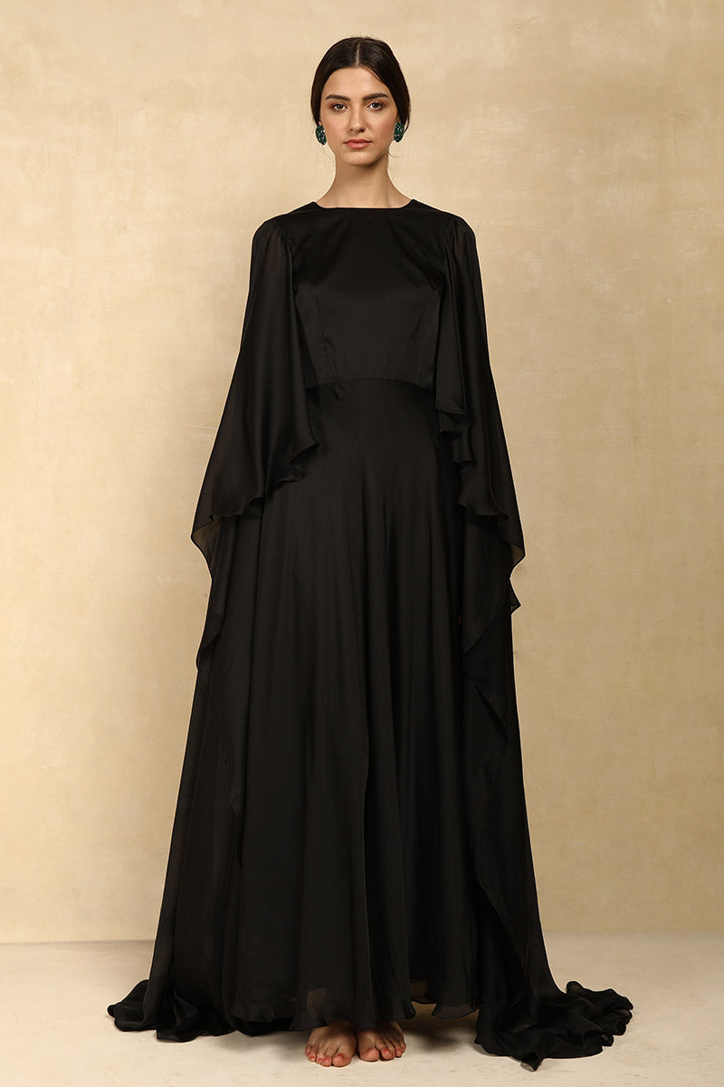 CHIFFON EVENING GOWN WITH FLOOR LENGTH SLEEVES