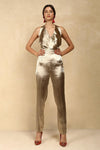 METALLIC HAULTER NECK JUMPSUIT