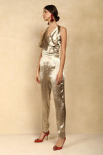 METALLIC HAULTER NECK JUMPSUIT