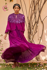 Purple Embroidered Cape & Drape Gown