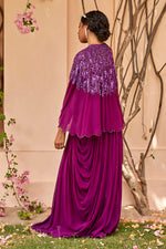 Purple Embroidered Cape & Drape Gown
