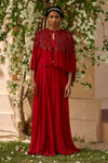 Red Embroidered Cape & Sharara Pants