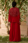 Red Embroidered Cape & Sharara Pants