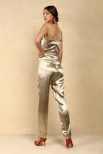 METALLIC HAULTER NECK JUMPSUIT