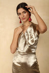 METALLIC HAULTER NECK JUMPSUIT