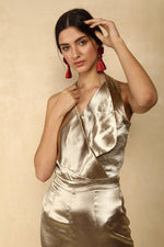 METALLIC HAULTER NECK JUMPSUIT