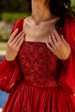 Red Embroidered Gown